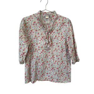 Lanz Of Salzburg Pajama Top Size Large Ruffle Floral 3/4 Sleeve Top Cotton Boho